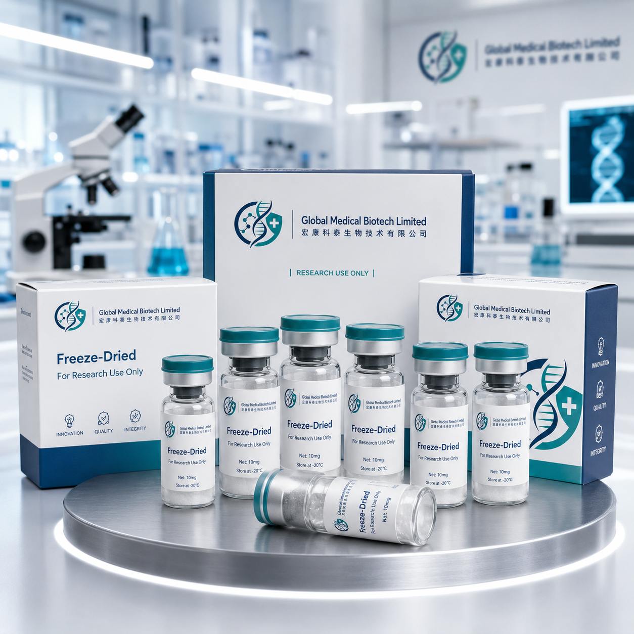 Freeze-dried peptide product display